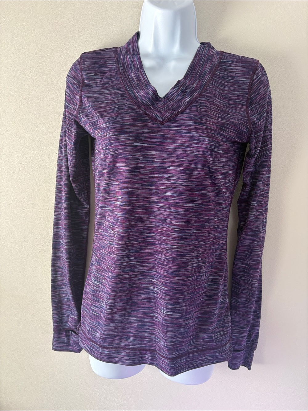 Cuddl Duds Purple Space-Dye V-Neck Long Sleeve Top